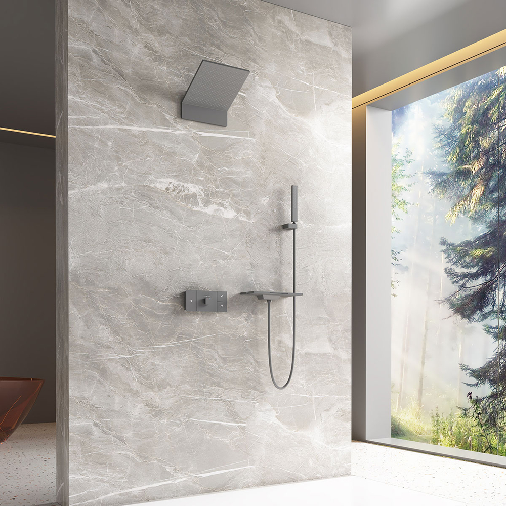 Душевой комплект Vincea Futura VSFW-2F11TGM термостатический встраиваемый, 3 режима, вороненая сталь