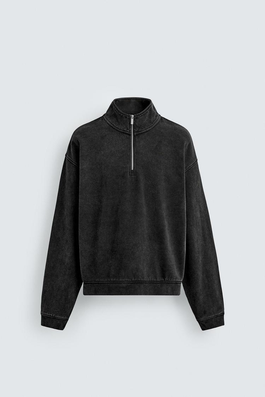 ZARA ТОЛСТОВКА С ЭФФЕКТОМ ПОТЕРТОСТИ И ВОРОТНИКОМ НА МОЛНИИ, ТЕМНО-СЕРЫЙ