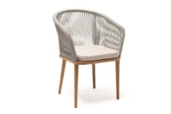 "Марсель" стул плетеный из роупа, основание дуб, роуп серый меланж круглый, ткань бежевая 052