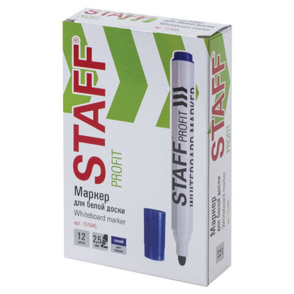 Маркер стираемый для белой доски СИНИЙ, STAFF "PROFIT", 2,5 мм, 151645