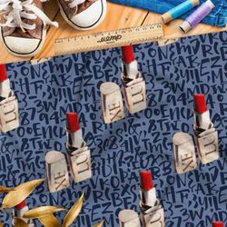 Ткань ниагара красная помада на синем фоне с надписями