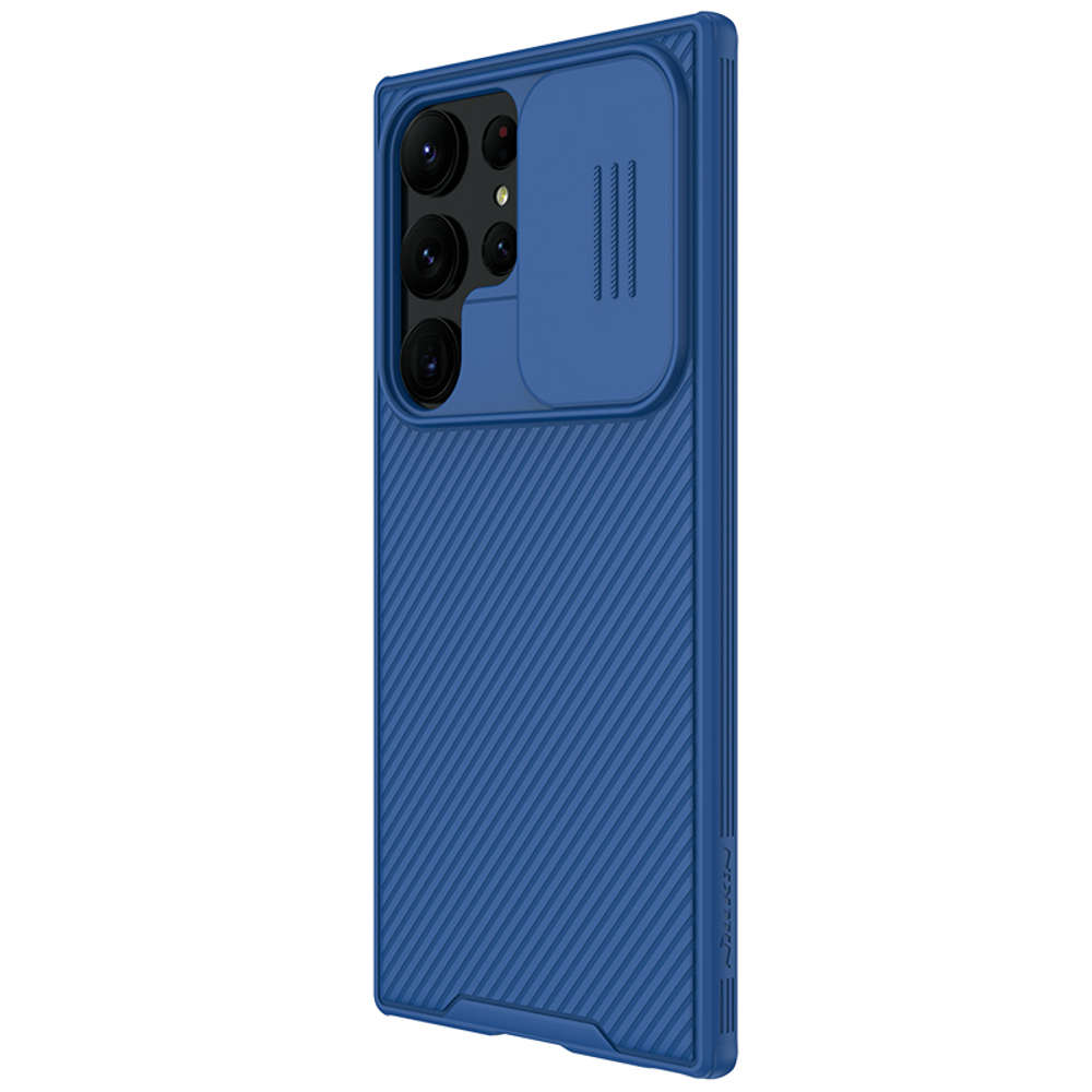 Чехол синего цвета от Nillkin для смартфона Samsung Galaxy S23 Ultra, серия CamShield Pro, с защитной шторкой для задней камеры
