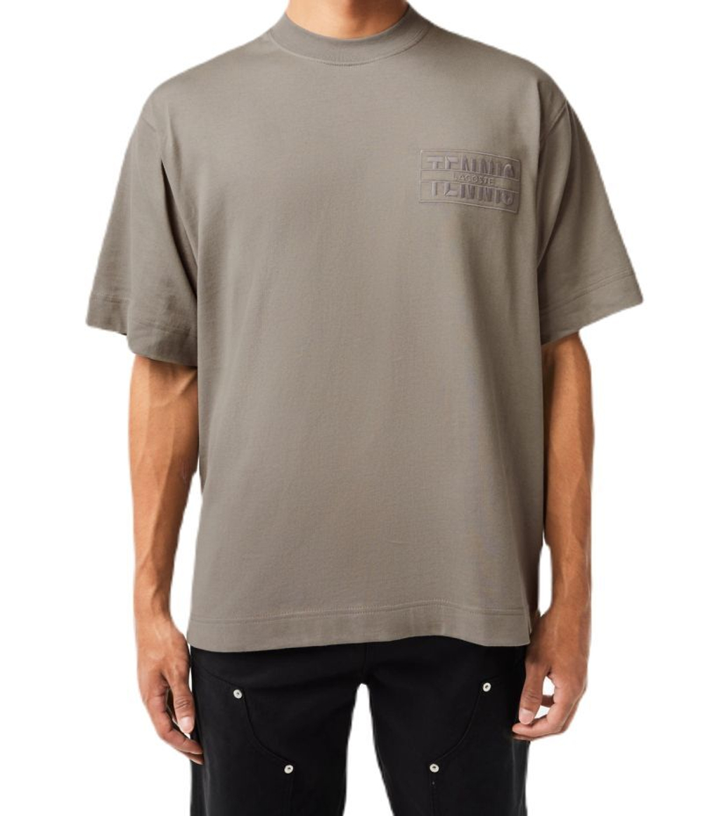 Мужская теннисная футболка Lacoste Embroidered Loose Fit Cotton T-shirt - серый