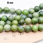 Серпентин бусины, диаметр около 8,2-8,3 мм, цена за 12 шт (1/4 нити)