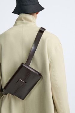 ZARA ОДНОТОННАЯ КОЖАНАЯ СУМКА, БОРДОВО-КРАСНЫЙ