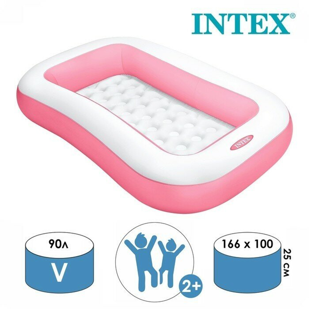 Бассейн надувной Intex 58423 Розовый 147х33 см / Прямоугольный многосекционный бассейн Интекс с надувным дном для дачи и пляжа