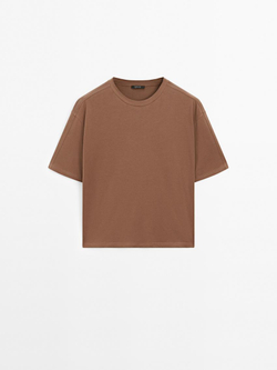 Massimo Dutti Футболка с декоративными швами на рукаве, коричневый