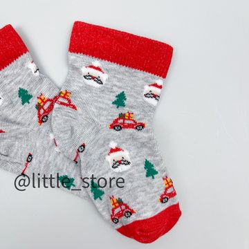 Носочки хлопковые Новогодние, серый меланж