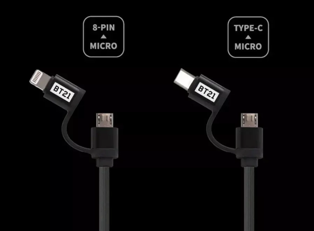 Кабель для зарядного устройства 2 в 1 USB BT21 retractable cable, 1m 2,4 A