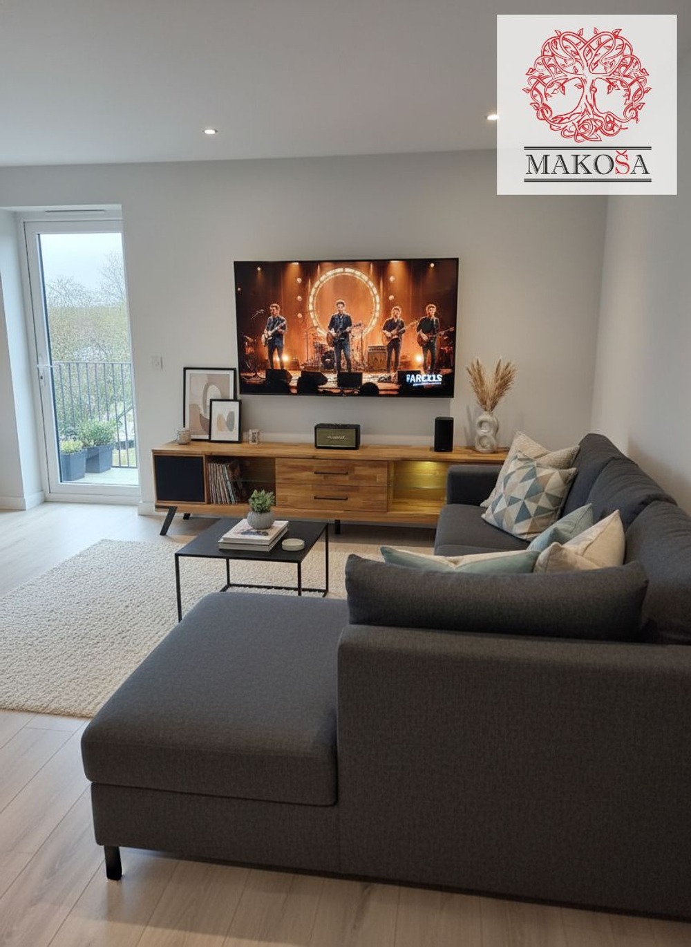 Тумба под телевизор, 220х42х55, Флеверс, напольная, массив дуба, MAKOSA