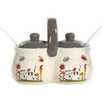 Набор д/специй 2-х секционный 250мл с ложками и крышками Полосатый Кот