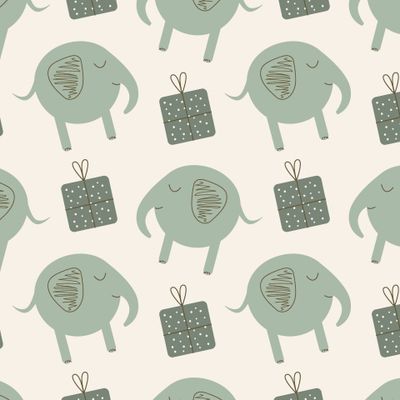 Зеленые слоны, детский бесшовный паттерн