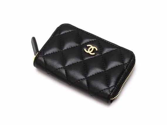 Кошелек для карт и монет женский Chanel на молнии черный
