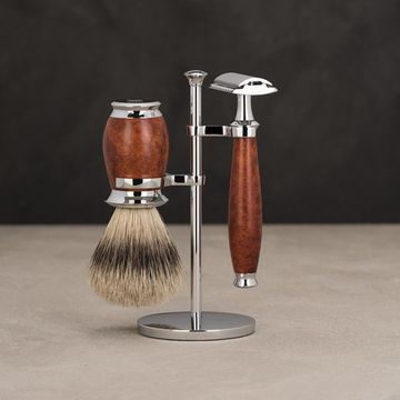 Бритвенный набор MUEHLE PURIST, бриар, барсучий ворс высшей категории Silvertip, Т-образная бритва (станок)