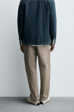 ZARA БРЮКИ STRAIGHT FIT ИЗ ТКАНИ С УЗОРОМ, БЕЖЕВЫЙ