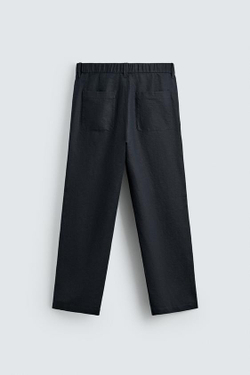 ZARA БРЮКИ STRAIGHT FIT ИЗ КОНОПЛИ И ХЛОПКА, МОРСКОЙ ТЕМНО-СИНИЙ