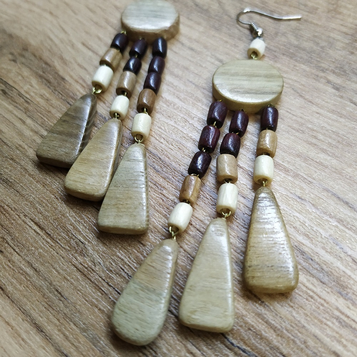 Серьги Геометрия, дерево, цвет ассорти