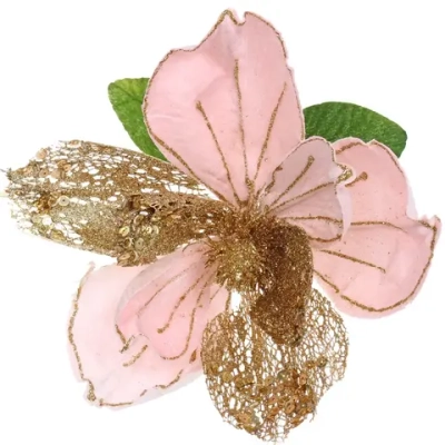 Украшение новогоднее «Пуансеттия - Рожедественская красавица» 23 см, Розовый/Золото