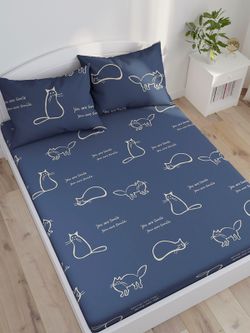 Постельное белье Simple House "Котики" 2-спальный   наволочки 50х70 2шт Простынь на резинке 160х200 см  Пододеяльник 175х215 см