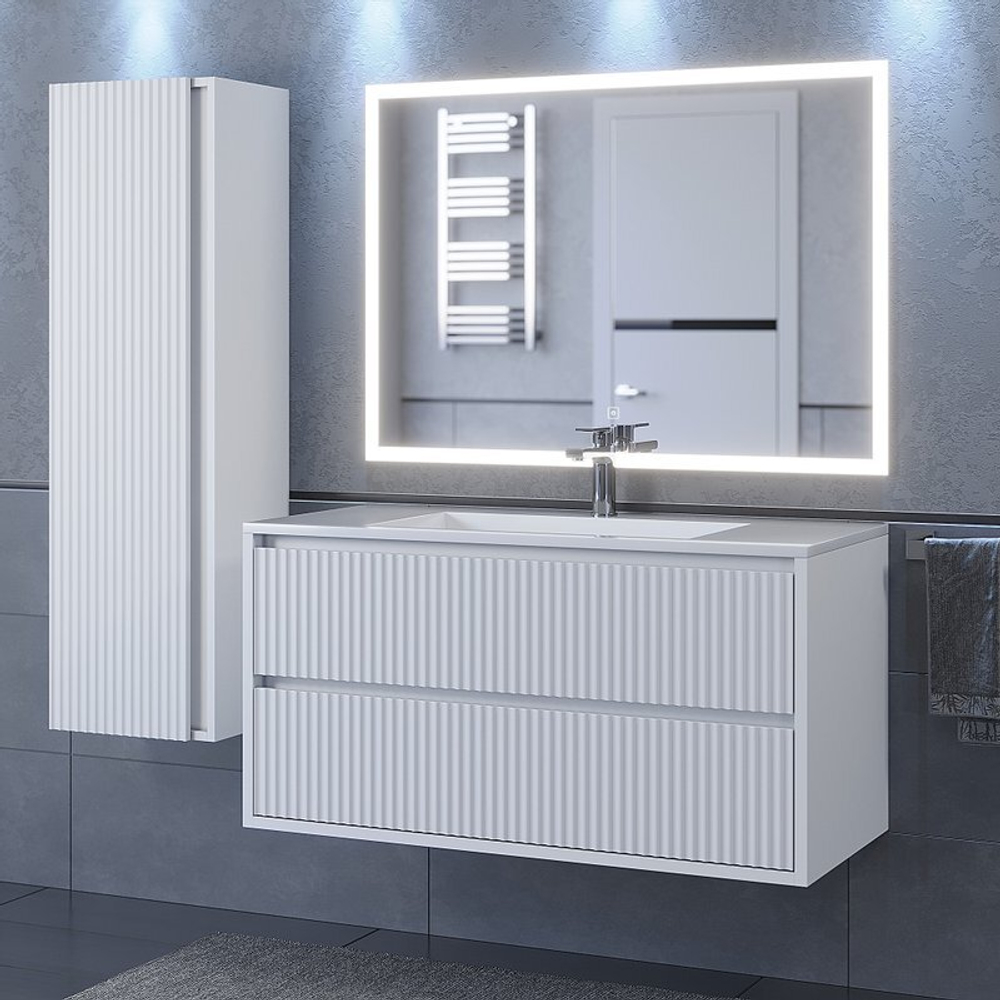 Тумба с раковиной Uperwood Next Premium подвесная, 100 см, белая, 2 ящика