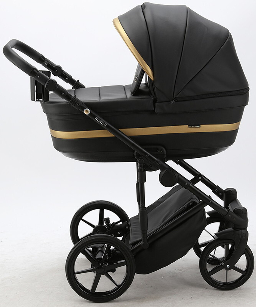 Детская коляска Adamex Rimini Deluxe 2 в 1 RI203 ЧЕРН.КОЖА+ЗОЛОТО.ОТДЕЛКА