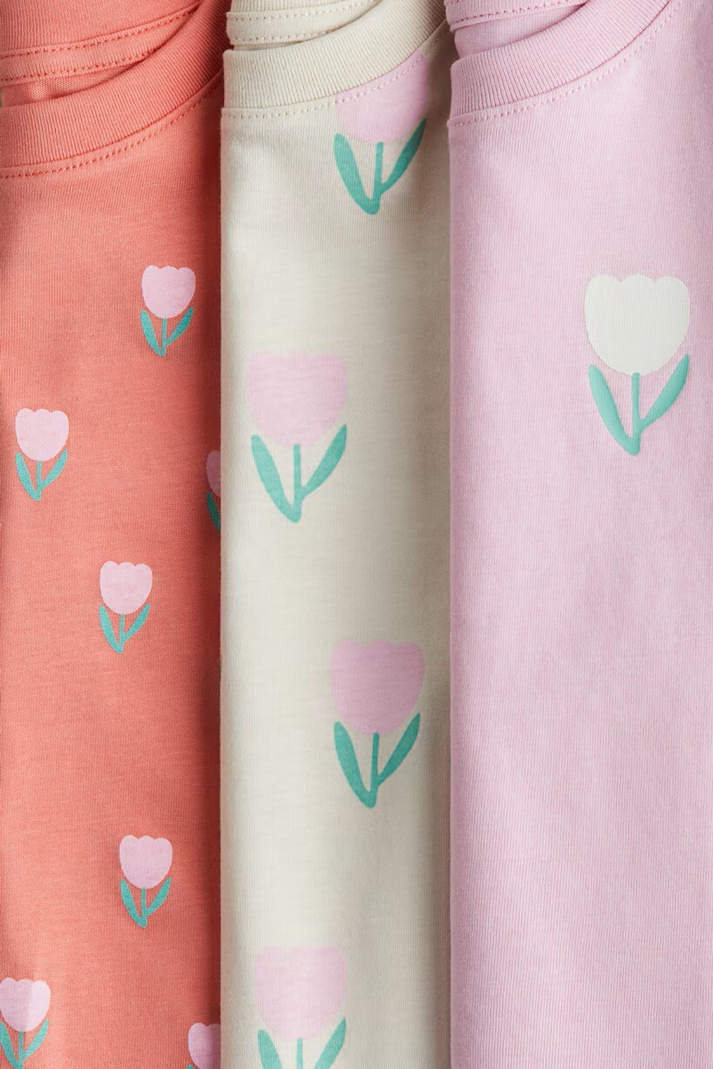 H&M Набор из трех хлопковых футболок с принтом, розовый