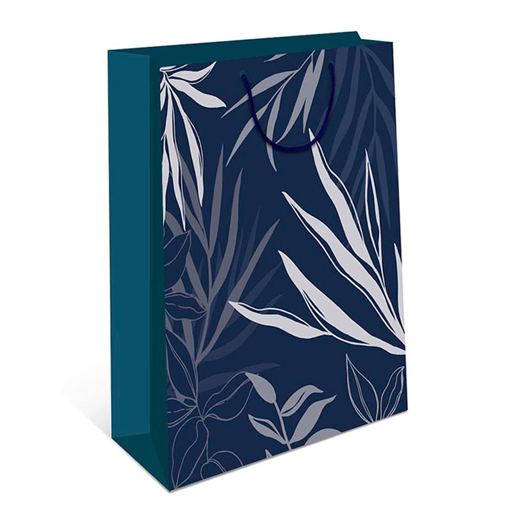 Пакет подарочный "Листья", Синий 26*12*32 см