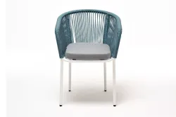 "Марсель" стул плетеный из роупа, каркас алюминий светло-серый (RAL7035) муар, роуп бирюзовый круглый, ткань светло-серая