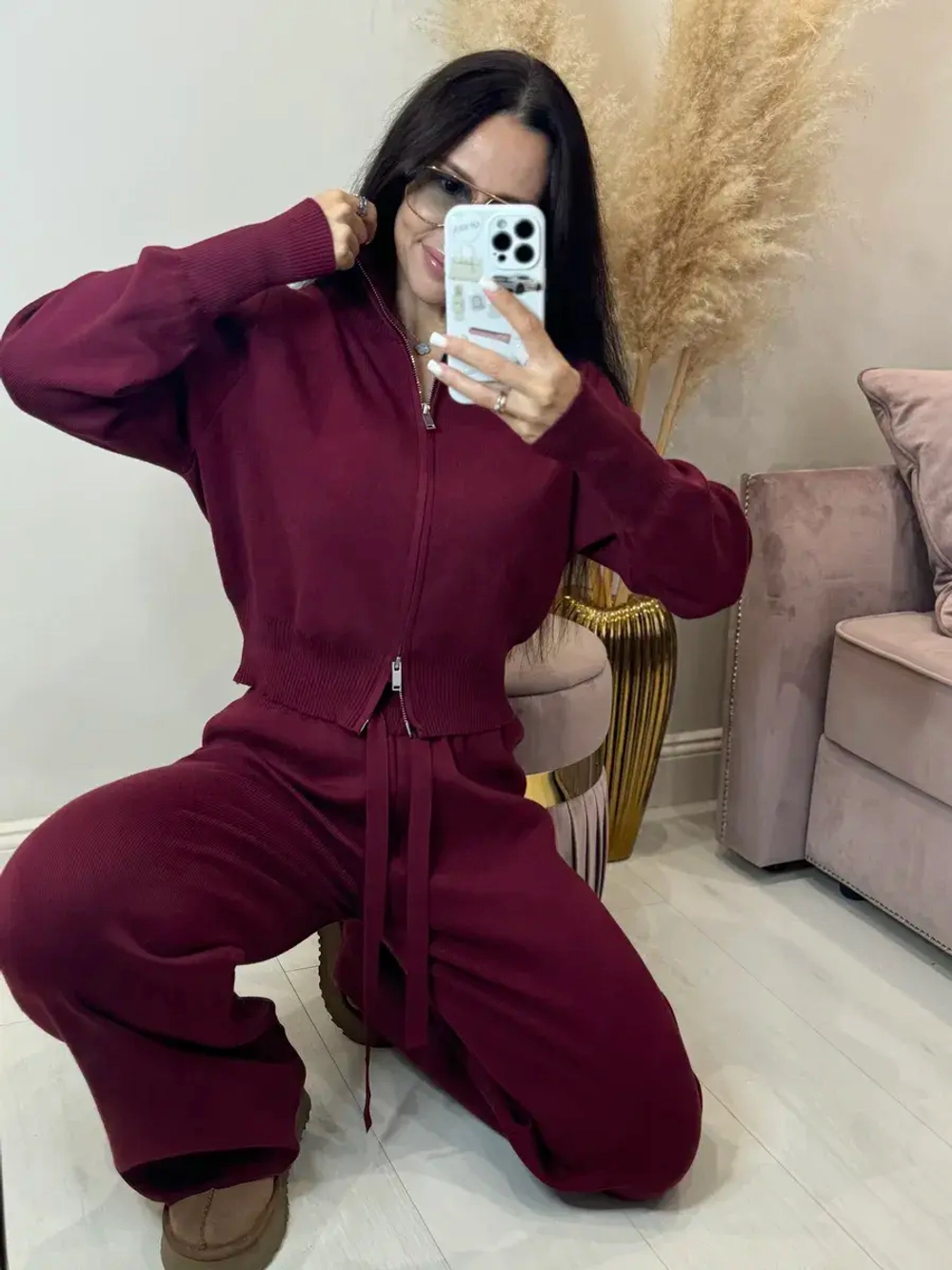 Теплый вязаный костюм двойка с брюками