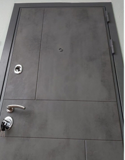 Входная металлическая дверь с зеркалом RеХ (РЕКС) Премиум 290 Темный бетон /зеркало ФЛ-120 Силк сноу