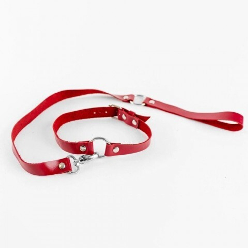 Чокер из натуральной кожи с поводком Red