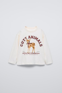 ZARA ФУТБОЛКА С ПРИНТОМ «БАНТЫ», ЭКРЮ