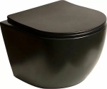 Унитаз подвесной SantiLine SL-5018MB+SL-03 безободковый, с инсталляцией, с крышкой микролифт, черный матовый/кнопка черная матовая