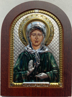 Матрона, икона арочная, красное дерево, эмаль  57х75