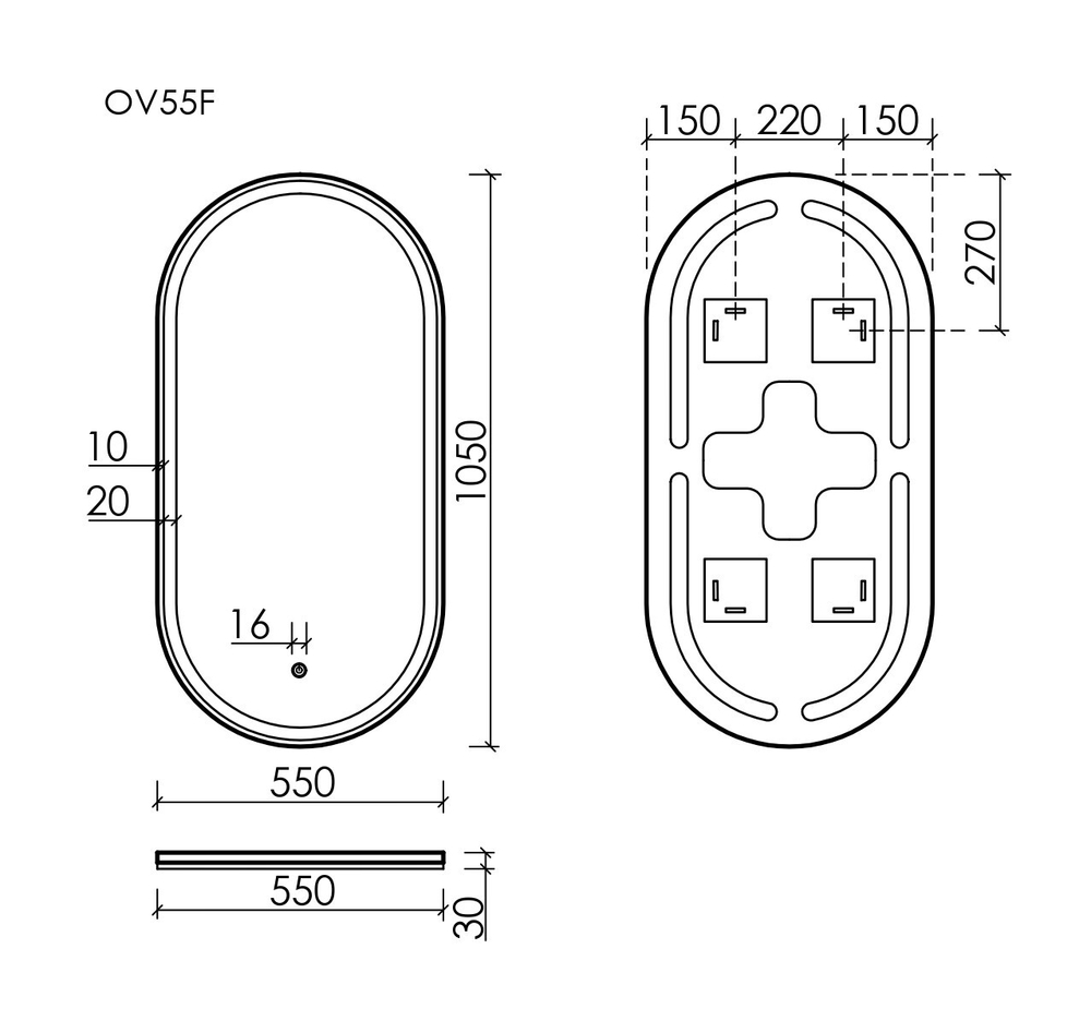 Зеркало Sancos Oval 55 см OV55F с подсветкой