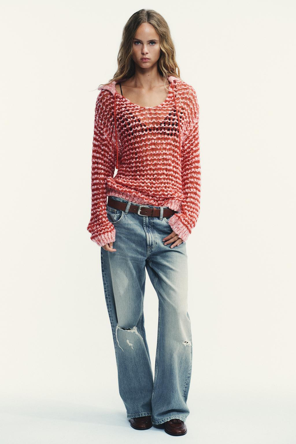 ZARA ТРИКОТАЖНЫЙ СВИТЕР ПОЛО, КРАСНЫЙ