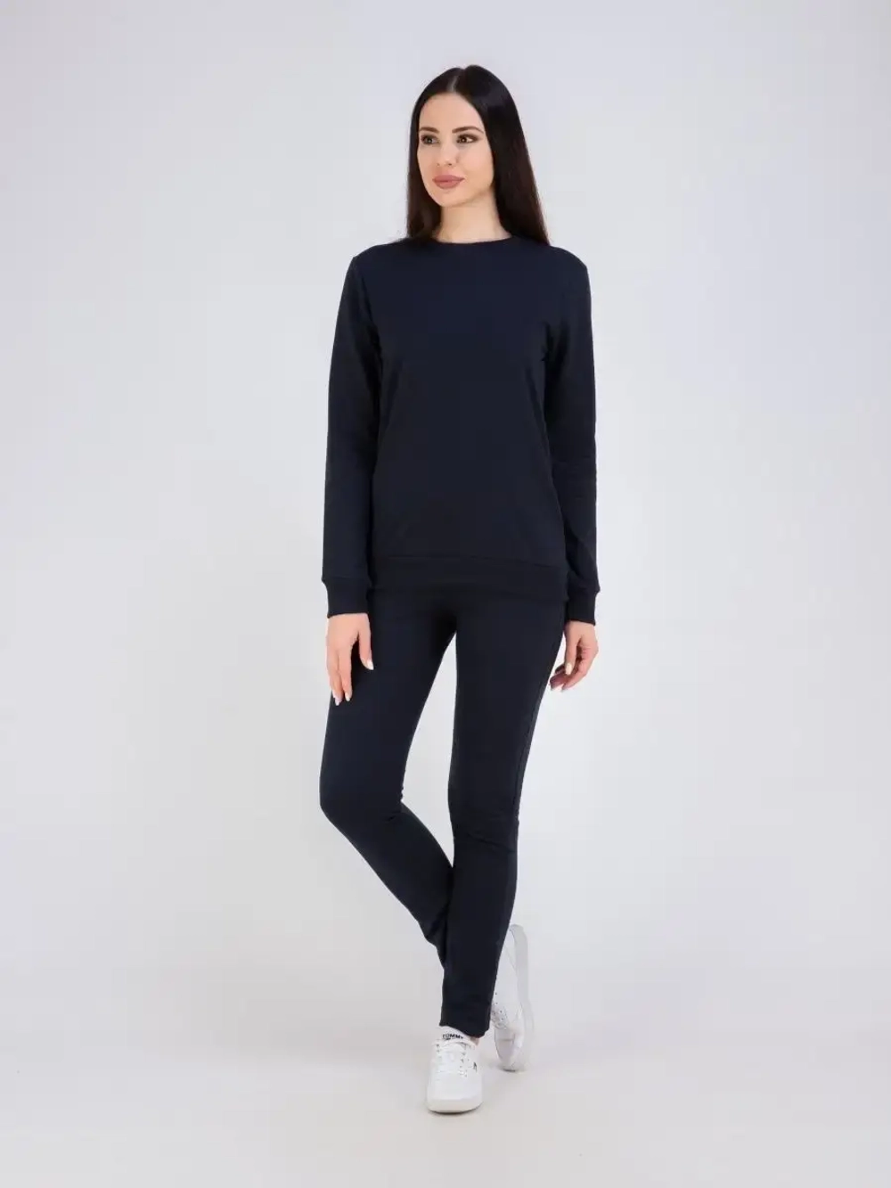 Свитшот без начеса и капюшона однотонный стильный, хлопок