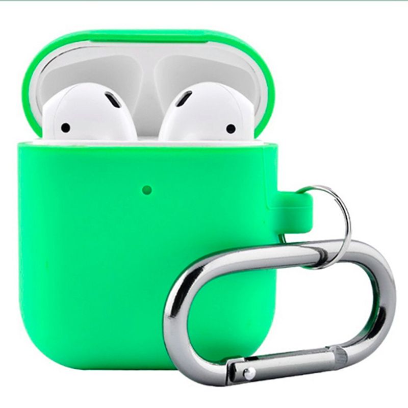 Защитный силиконовый чехол для наушников AirPods 1/2 Тонкий с карабином mint green