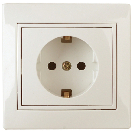 Розетка Intro Plano 1-206-02 с заземлением 2P+E Schuko со шторками, 16А-250В, IP20, СУ, слоновая кость