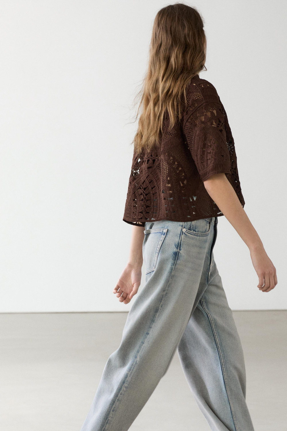 Massimo Dutti Поло из смесовой хлопковой ткани, коричневый