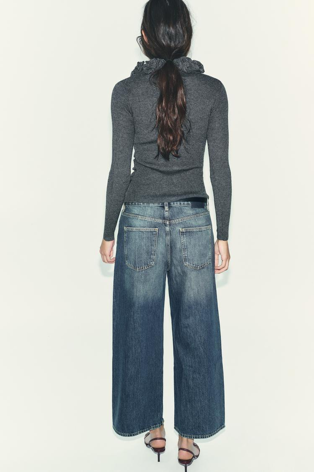 ZARA КАРДИГАН ИЗ ШЕРСТИ С ОБЪЕМНЫМИ ЦВЕТАМИ, АНТРАЦИТОВО-СЕРЫЙ