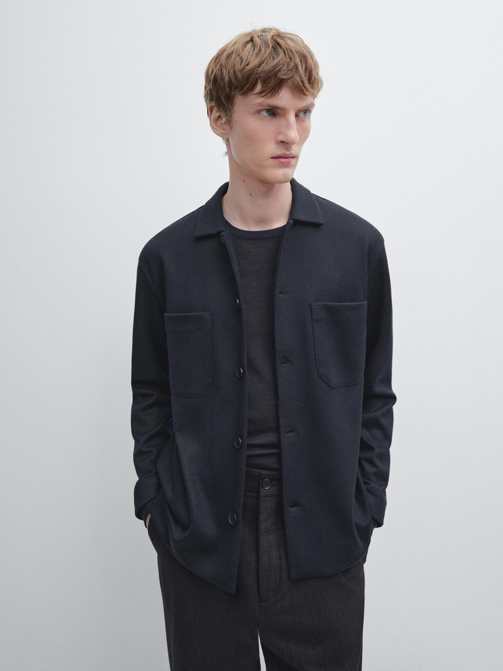 Massimo Dutti Куртка-рубашка с карманами на пуговицах, темно-синий