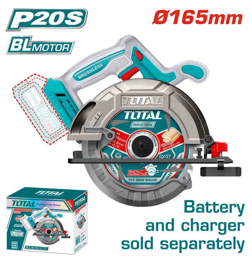 Аккумуляторная циркулярная пила 20в 165мм total / без акб и зу