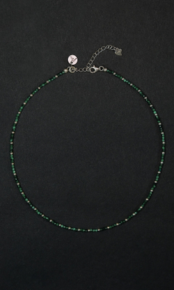 Чокер "Memo about Health" из малахита с серебряными бусинами с удлинителем 33-38 см