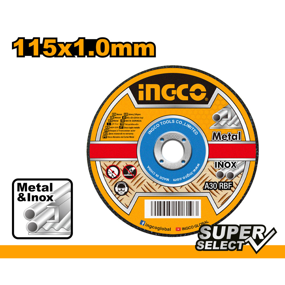 Круг отрезной по металлу INGCO MCD101151 115x1x22.2 мм Metal/Inox