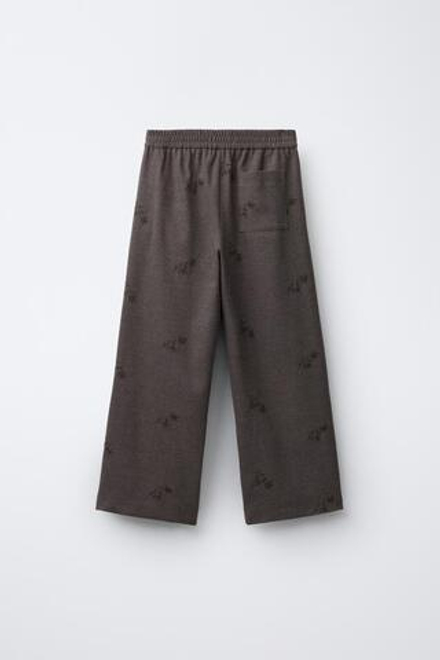 ZARA МЯГКИЕ БРЮКИ BARREL С ВЫШИВКОЙ ЦВЕТОВ, СЕРОВАТО-КОРИЧНЕВЫЙ