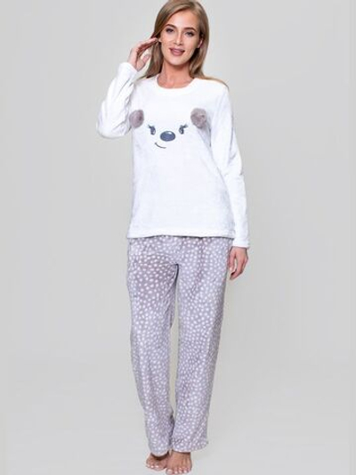 Уютный комплект из микрофибры с прямыми брюками (Размер: S) (Цвет: белый с серым)