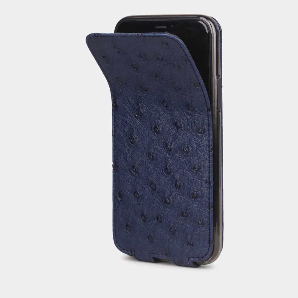 Чехол для iPhone 11 Pro из натуральной кожи страуса, синего цвета