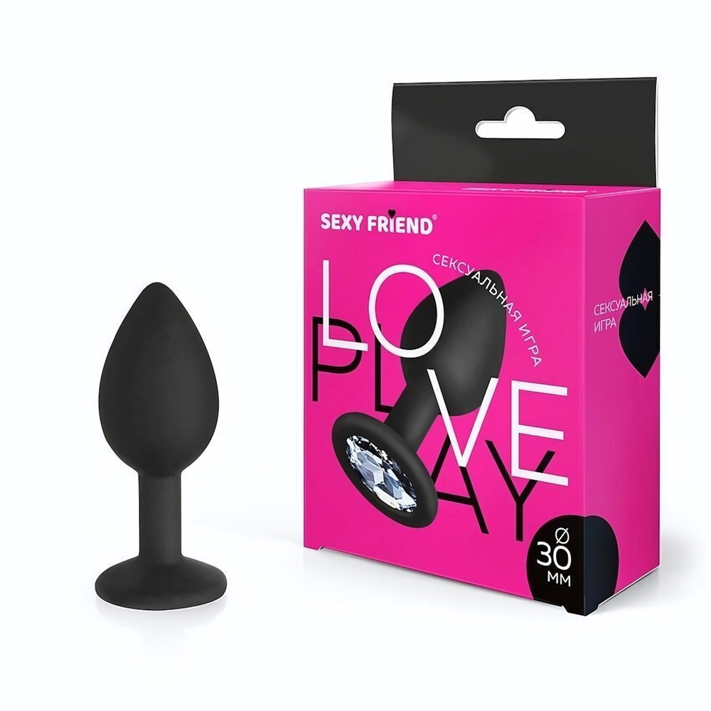 Черная силиконовая анальная втулка с прозрачным кристаллом - 7,3 см. (Цвет: прозрачный)