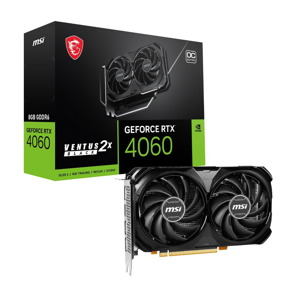 Видеокарта MSI GeForce RTX™ 4060 VENTUS 2X BLACK 8G 128-bit OC, 2505 MHz